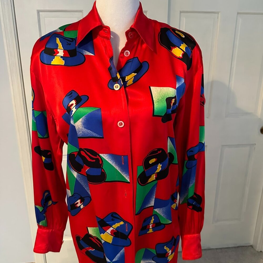 Escada Red Silk Blouse